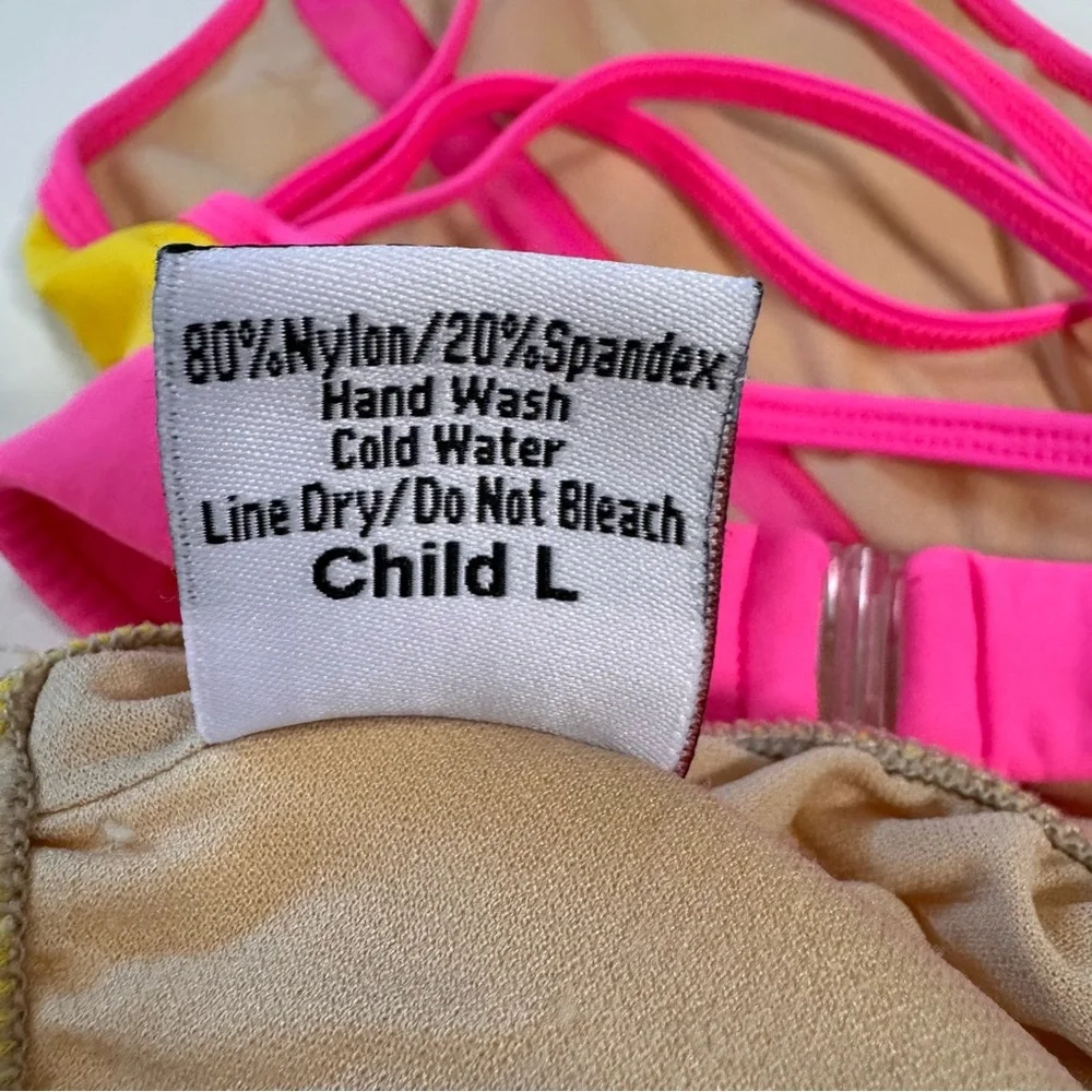 LA Dance Designs Neon Yellow and Pink Leotard Child Large - Picture 8 of 9